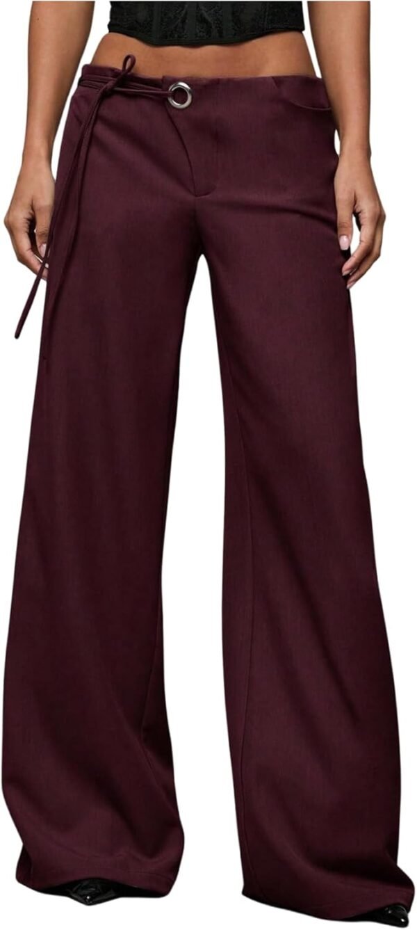 Women's Low Rise Waisted Dress Pants Wide Leg Straight Trousers Work Slacks Pants Business Casual Outfits