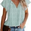 Women's Casual Floral Print V Neck Ruffle Short Sleeve Summer Shirts Tops Loose Blouses