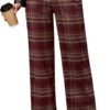 Plaid Pants for Women Wide Leg High Waisted Tartan Work Business Casual Elastic Waist Trousers Pants with Pocket