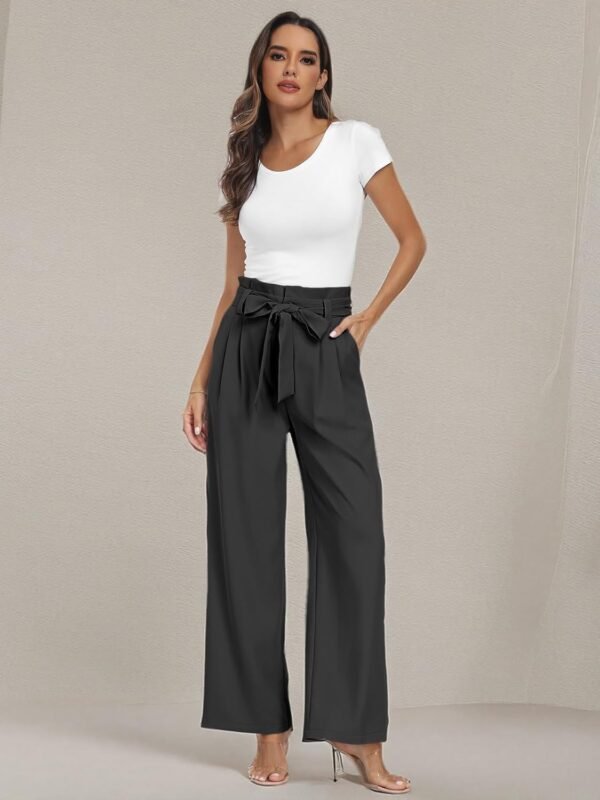 Wide Leg Dress Pants Women's Paperbag High Waisted Business Casual Trousers with Removable Belt