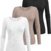 3 Pack Women's Ribbed Long Sleeve Tops. Crew Neck Slim Fit Undershirts Knit Basic Casual Stretch Layering Tee Shirts