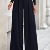 Womens Fall Wide Leg Trousers 2025 High Elastic Waist Loose Pleated Long Flowy Palazzo Work Pants with Pockets
