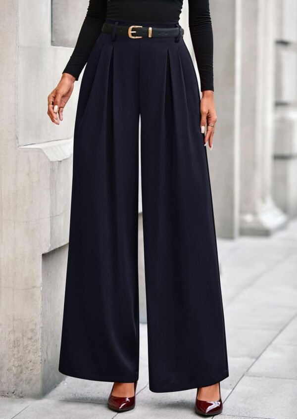 Womens Fall Wide Leg Trousers 2025 High Elastic Waist Loose Pleated Long Flowy Palazzo Work Pants with Pockets