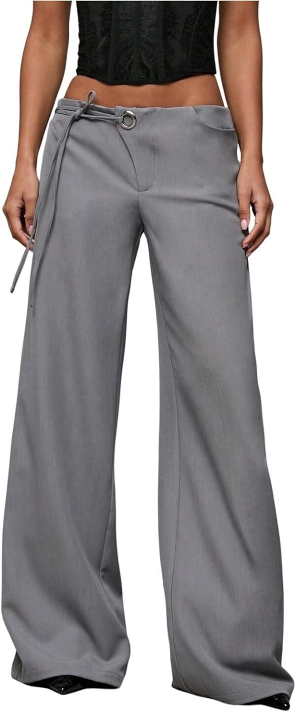 Women's Low Rise Waisted Dress Pants Wide Leg Straight Trousers Work Slacks Pants Business Casual Outfits