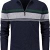 Men's Sweaters 1/4 Zip Cotton Sweater Pullover Polo Sweaters Striped Fall Winter Warm Sweatshirts