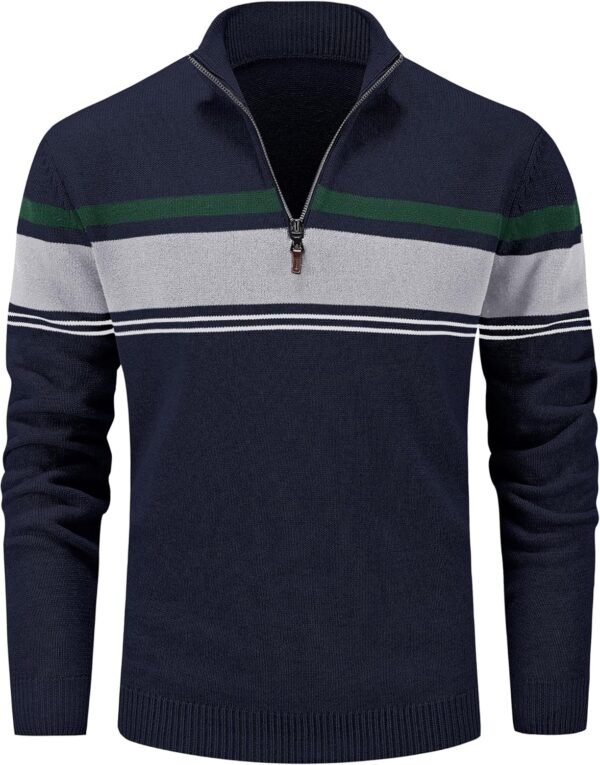 Men's Sweaters 1/4 Zip Cotton Sweater Pullover Polo Sweaters Striped Fall Winter Warm Sweatshirts