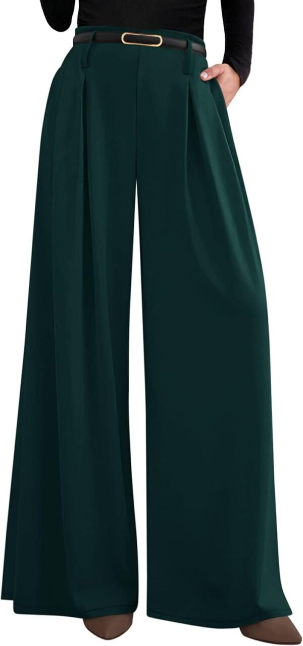 Womens Fall Wide Leg Trousers 2025 High Elastic Waist Loose Pleated Long Flowy Palazzo Work Pants with Pockets