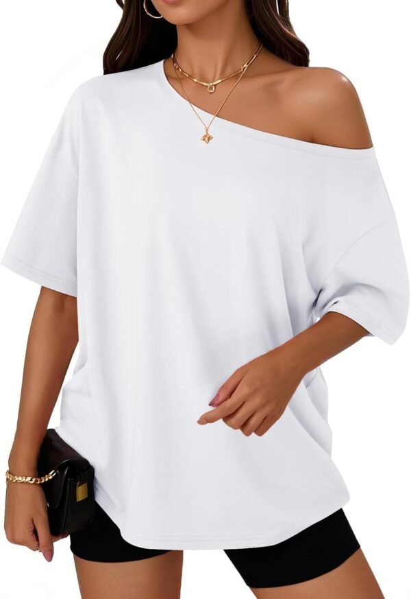 Womens Off The Shoulder Tops Oversized T-Shirts Short Sleeve Tees Summer 2025 Casual Spring Fashion Clothes