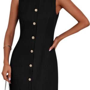 Work Dresses for Women 2025 Summer Business Formal Short Dress Sleeveless Button Down Elegant Office Outfits