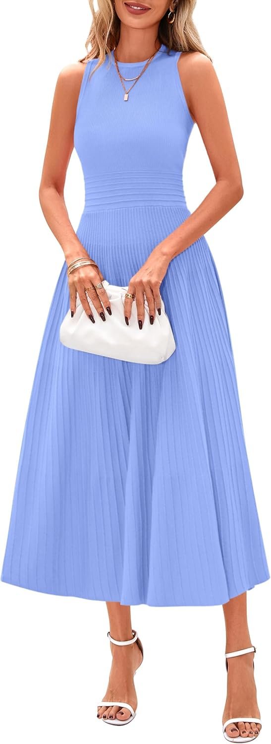 Spring Casual Dresses for Women 2025 Summer Business Work Midi Sleeveless A Line Pleated Cocktail Dress