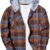 Men's Flannel Hoodie Shirts Casual Button Down Plaid Shirt Jackets for Men Long Sleeve Stylish Hooded with Pocket