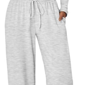 Women's 2 Piece Matching Lounge Set Long Sleeve Slightly Crop Top Wide Leg Pants Casual Sweatsuit