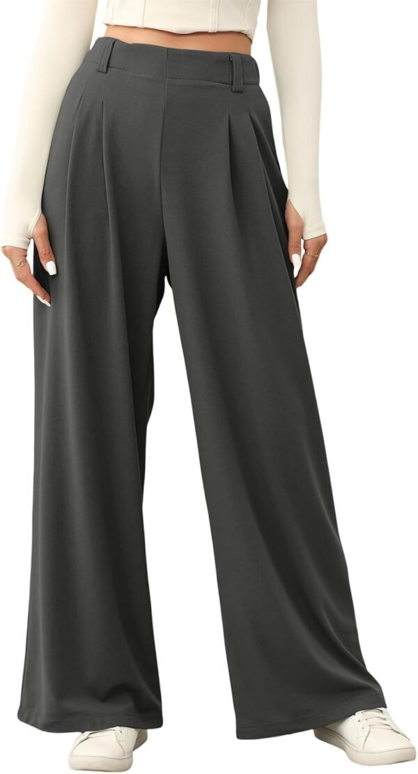 Women's Wide Leg Pants Elastic High Waisted Waffle Knit Casual Palazzo Pants Trousers with Pockets