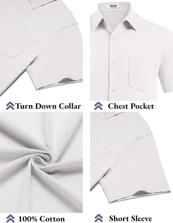 Men's Button Down Short Sleeve Shirt Casual Cotton Summer Beach Linen Wedding Shirts with Pocket