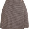 Women's Houndstooth Print Tie Front Skorts Asymmetrical Hem High Waist Skirt Shorts
