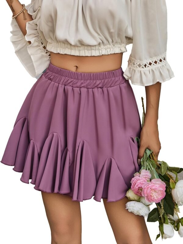 Women's Pleated Skater Skirt Basic Casual High Waisted Ruffles Flared Mini Lingerie Skirts