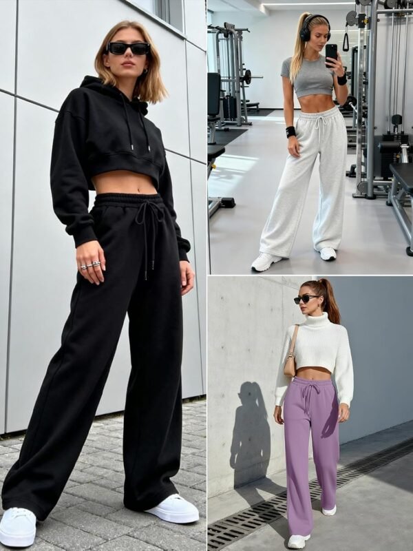 Womens Wide Leg Fleece Lined Sweatpants Winter Baggy Lounge Travel Pants Fashion Outfits 2025 Joggers Clothes