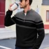 Men's Sweaters 1/4 Zip Cotton Sweater Pullover Polo Sweaters Striped Fall Winter Warm Sweatshirts