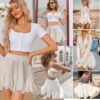 Women's Pleated Skater Skirt Basic Casual High Waisted Ruffles Flared Mini Lingerie Skirts
