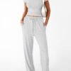 2 Piece Matching Summer Sweatsuit Lounge Set Womens Wide Leg Pants Side Ruching Crop Top Sets