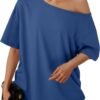 Womens Off The Shoulder Tops Oversized T-Shirts Short Sleeve Tees Summer 2025 Casual Spring Fashion Clothes