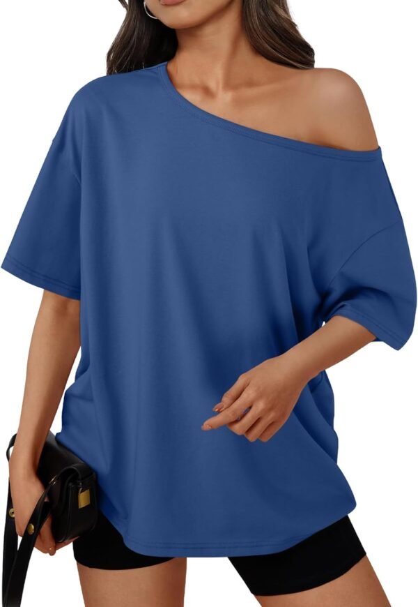 Womens Off The Shoulder Tops Oversized T-Shirts Short Sleeve Tees Summer 2025 Casual Spring Fashion Clothes