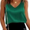 Womens Silk Satin Tank Tops V Neck Casual Cami Sleeveless Camisole Blouses Summer Basic Tank Shirt