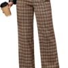 Plaid Pants for Women Wide Leg High Waisted Tartan Work Business Casual Elastic Waist Trousers Pants with Pocket