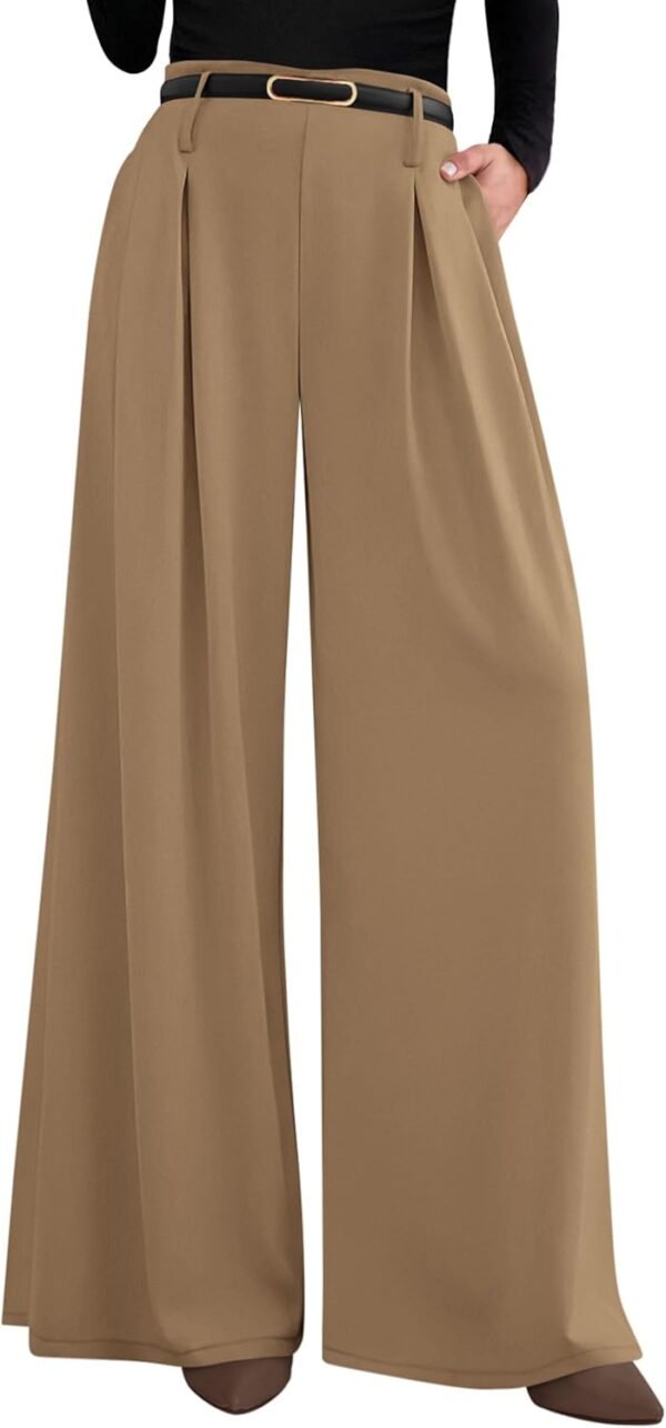 Womens Fall Wide Leg Trousers 2025 High Elastic Waist Loose Pleated Long Flowy Palazzo Work Pants with Pockets