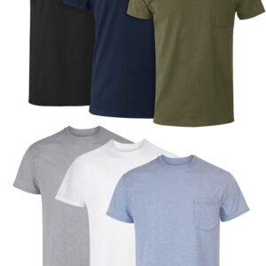 Men's Pocket T-Shirt Pack. 6-Pack. Cool & Breathable Cotton Tees. Stay-Tucked Undershirts for Men