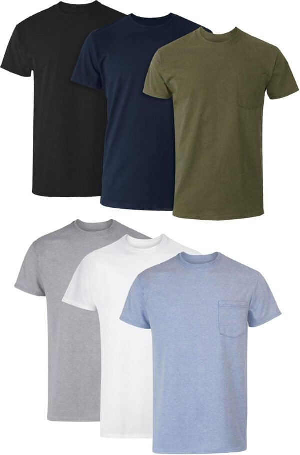 Men's Pocket T-Shirt Pack. 6-Pack. Cool & Breathable Cotton Tees. Stay-Tucked Undershirts for Men