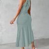 Womens Summer Halter Dress Hollow Out A Line Vacation Dresses with Eyelet Embroidery & Side Slit