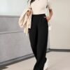 Womens Dress Pants Wide Leg Pull On Stretchy Work Pants Women High Waisted Business Casual Trousers with Pockets