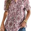 45e5f23ee46e4d30badc418e5f84b1d7 Women Linen Button Down Shirt Rolled Cuffed Short Sleeve Blouse Ladies Summer Casual V Neck Beach Cotton Tops