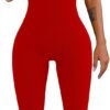 Women Workout Seamless Jumpsuit Yoga Ribbed Bodycon One Piece Tank Top Leggings Romper