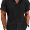 Men's Linen Shirts Short Sleeve Casual Shirts Button Down Shirt for Men Beach Summer Wedding Shirt