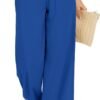 Women Flowy Pants Drawstring Waist Wide Leg Palazzo Beach Pants Loose Fit with Pockets