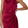 Women's Short Formal Satin Dress Summer Sleeveless Mock Neck Tie Waist Cocktail Party Dresses