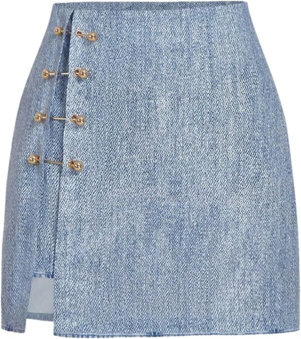 Women's Side Slit Metallic Trim High Waisted Faux Leather Short Skirts