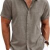 Men's Linen Shirts Short Sleeve Casual Shirts Button Down Shirt for Men Beach Summer Wedding Shirt