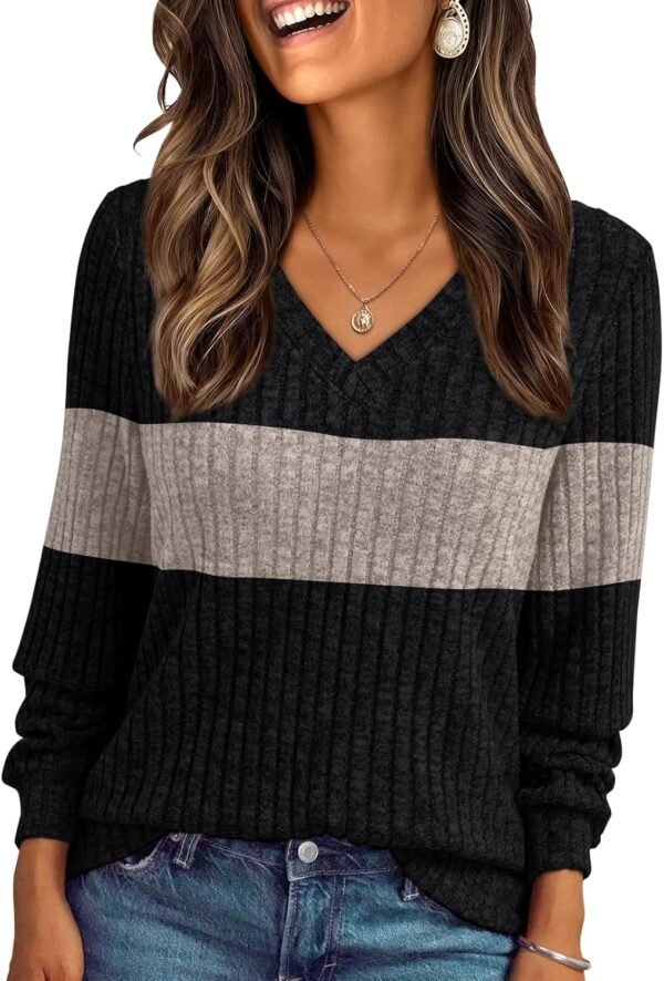 Women's V Neck Long Sleeve Shirt Fall Fashion Tops Tunic Dressy Casual Sweater Clothes Cute Trendy Work Outfits 2025