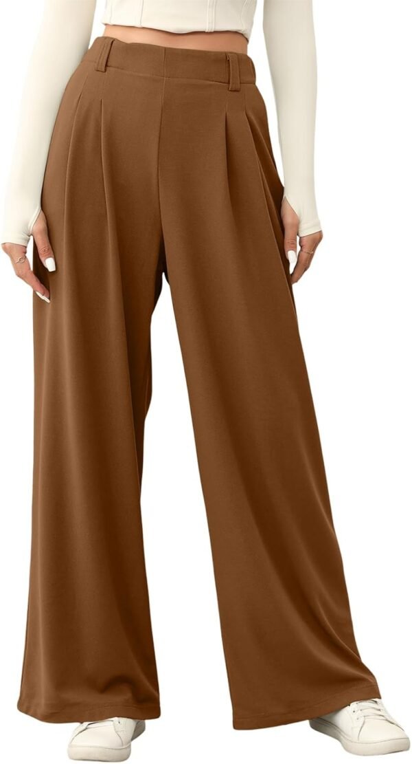 Women's Wide Leg Pants Elastic High Waisted Waffle Knit Casual Palazzo Pants Trousers with Pockets