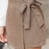 Women's Houndstooth Print Tie Front Skorts Asymmetrical Hem High Waist Skirt Shorts
