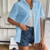 59ebd8e4add441049d2dfd36d19bf272 Women Linen Button Down Shirt Rolled Cuffed Short Sleeve Blouse Ladies Summer Casual V Neck Beach Cotton Tops