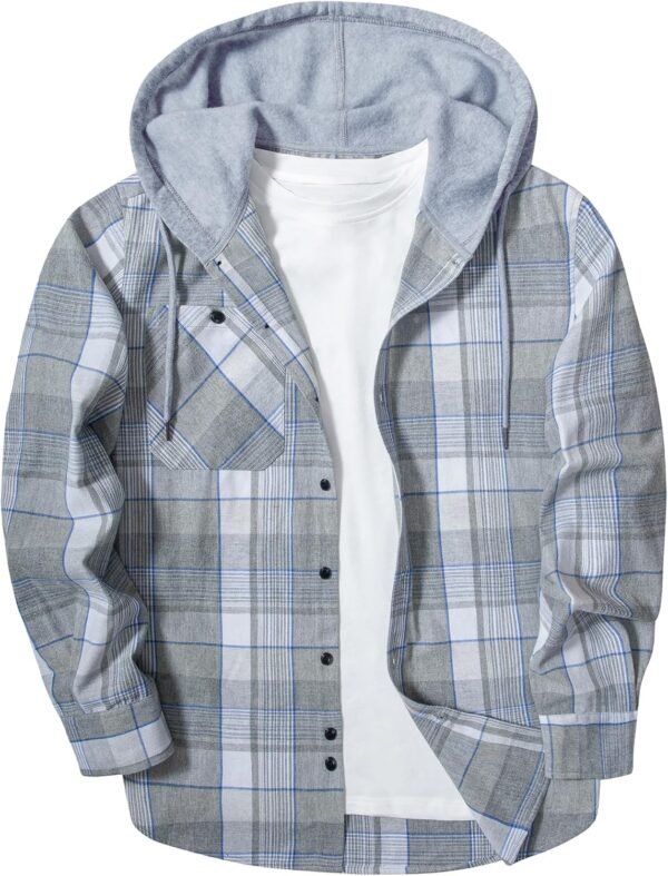 Men's Flannel Hoodie Shirts Casual Button Down Plaid Shirt Jackets for Men Long Sleeve Stylish Hooded with Pocket