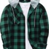 Men's Flannel Hoodie Shirts Casual Button Down Plaid Shirt Jackets for Men Long Sleeve Stylish Hooded with Pocket