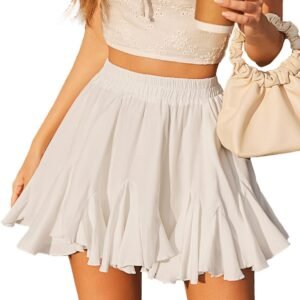 Women's Pleated Skater Skirt Basic Casual High Waisted Ruffles Flared Mini Lingerie Skirts