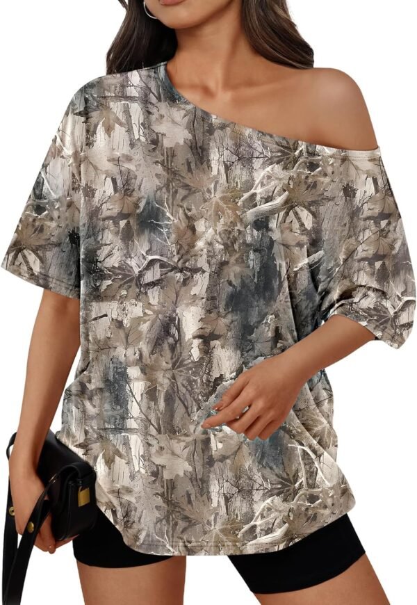 Womens Off The Shoulder Tops Oversized T-Shirts Short Sleeve Tees Summer 2025 Casual Spring Fashion Clothes