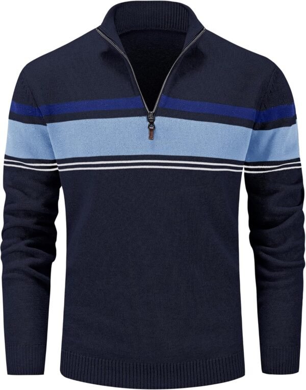Men's Sweaters 1/4 Zip Cotton Sweater Pullover Polo Sweaters Striped Fall Winter Warm Sweatshirts