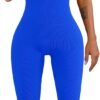 Women Workout Seamless Jumpsuit Yoga Ribbed Bodycon One Piece Tank Top Leggings Romper